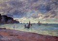 Barcos de pesca junto a la playa y los acantilados de Pourville Claude Monet